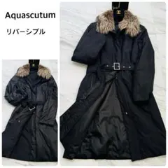 アクアスキュータム ダウンコート 中綿 リバーシブル フォックスファー L 黒