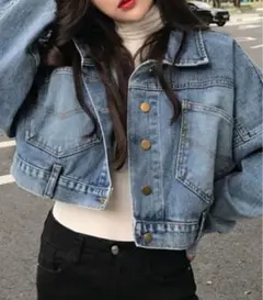 ライトブルー クロップドデニムジャケット