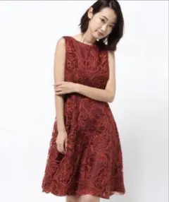 赤い刺繍入りAラインパーティードレス