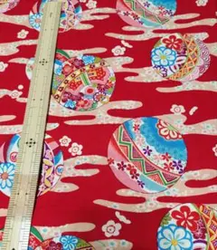 赤い和風模様の生地 2m43cm