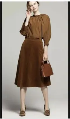 UNIQLO ユニクロ ハイウエストコーデュロイフレアミディスカート S 茶