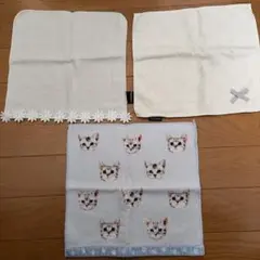 Francfranc ねこ 水色 白 ハンカチ 3枚セット まとめ売り