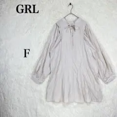 【グレイル】アイボリー Vカット 膝丈 長袖ロングブラウス F ボウタイ