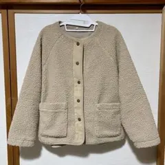 アウター ボアジャケット ベージュ ノーカラー Mサイズ