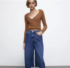 ZARA カシュクールニット 長袖 ブラウン