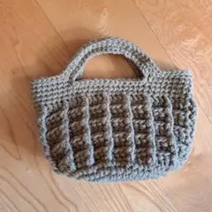 ハンドメイド ベージュ バケツ型ミニバック　冬バック