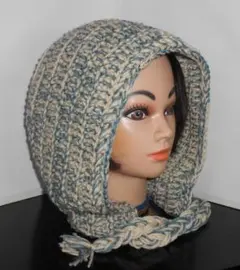 １点物＊少々厚手バラクラバ・ニット帽＊ ハンドメイド手編み＊ベージュ／段染め