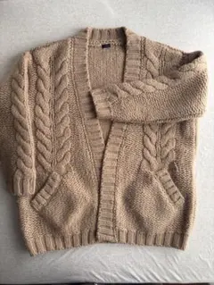 ichi ベージュ ケーブル編み カーディガン