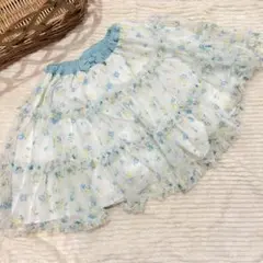 【美品】メゾピアノ チュールスカート 120 花柄 ブルー ティアード ボトム