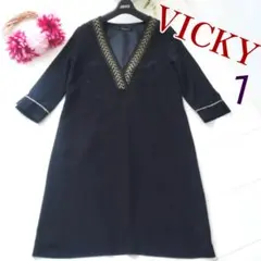 VICKY 黒 ゴールド刺繍 サイズ1 チュニック ワンピース 美品のサムネイル