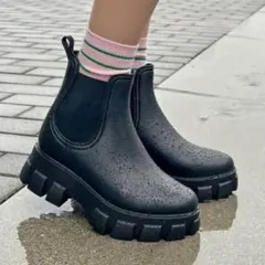 晴雨兼用 サイドゴアレインブーツ ブラック　S