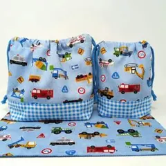 お弁当3点セット　ハンドメイド　働く車