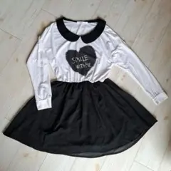 ハートロゴ　襟つき ウエストゴム ワンピース　Mサイズ