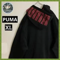 PUMAプーマフードビッグロゴ刺繍ワンポイントロゴスウェットパーカートレーナー黒