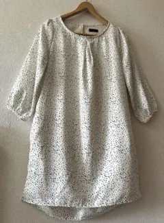 【日本製★美品】爽やかなドット柄＆7分袖　裏地付きチュニック兼ワンピース