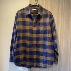 GU フランネルシャツMサイズ　ブラウン×ネイビー