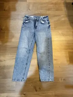 ZARAデニムキッズ152ストレートデニムパンツ ライトブルー ダメージ加工