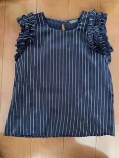 MIRACLE CLOSET ネイビー ストライプ フリル袖 ノースリーブ