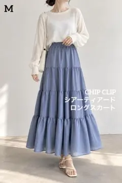 CHIP CLIP シアーティアードロングスカートM ブルーグレー ウエストゴム