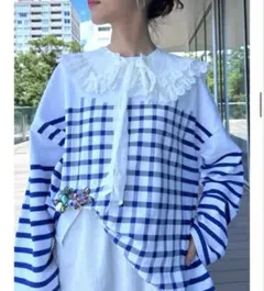 美品✨オーシバル×ビームスクチュール ✨ギンガムチェックプリントシャツ　ボーダーのサムネイル