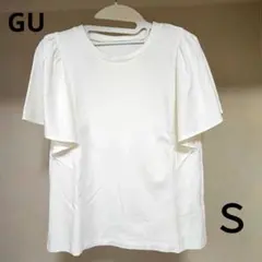 GU 半袖カットソー S ホワイト フリル袖