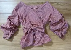 ZARA WOMANザラウーマン　カシュクールリボン　2wayストライプブラウス