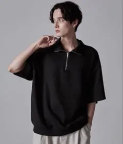 ハーフジップデザイン　半袖プルオーバーtシャツ Mサイズ clel ブラック