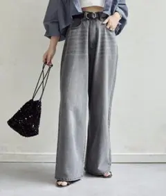 ゼヴォン　ハイウエストワイドデニム　ブラック　Mサイズ