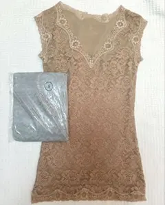 ベージュ&グレー2組セットレースタンクトップレディースS