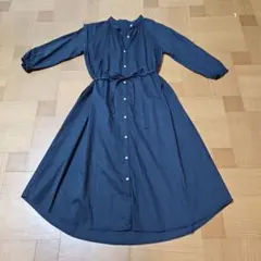 GU　ジーユー　黒のシャツワンピース 長袖 ウエストリボン