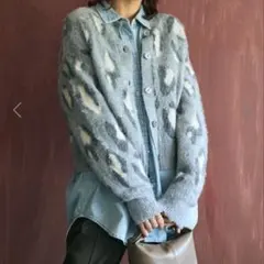 AMERICAN HOLIC レオパード柄ニットカーディガン Ｌサイズ グレー