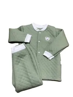 グリーン クマ刺繍 パジャマセット綿