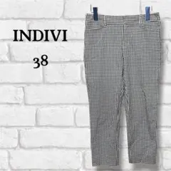 INDIVI チェック柄パンツ ブラック ホワイト 38 7分丈 レディース