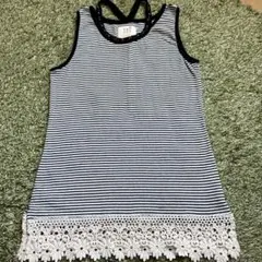 ボーダータンクトップ レース裾付き