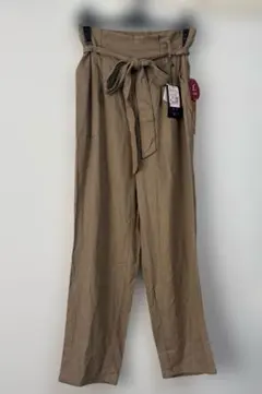 no.1733新品麻混 キャメルテーパードパンツ Lサイズ