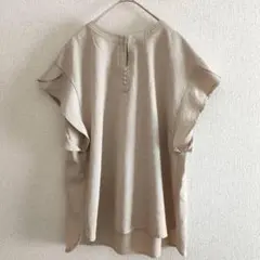 美品 s0703【a.v.v】半袖トップス 襟ホック付き リネン風生地