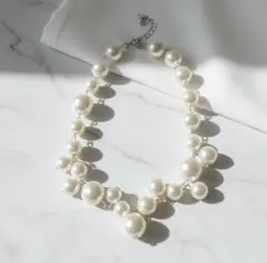 パールネックレス 大粒 小粒 バブル 真珠風 ホワイト パーティー チョーカー