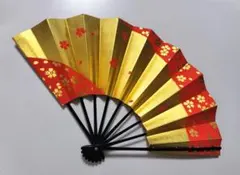 【018】舞扇子 金地 赤 桜柄 箱付き 日本舞踊