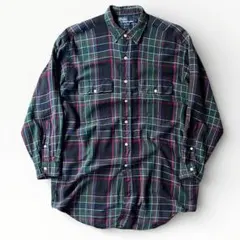【90s】ラルフローレン レーヨンウール 織り柄シャツ チェック ポニーなし