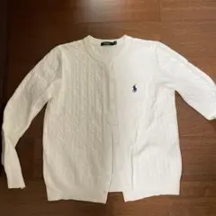 POLO ホワイト ケーブルニット カーディガン M