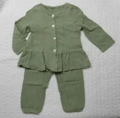 SHEIN　フリル切り替えブラウス＆パンツ　セット　グリーン