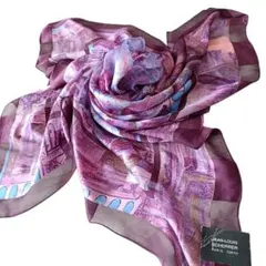 ジャンルイシェレル　シルクスカーフ　パープル　ゴールド　光沢　ムーンバット　大判