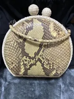 ヘビ皮 丸型クラッチバッグ 収納袋付き