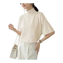 MEME XTRA Tシャツ ハイネック 五分袖 トップス ライトブラウン L