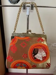 和風刺繍の小型ハンドバッグ