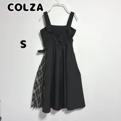 C・O・L・Z・A チェック切り替えワンピース S 黒 プリーツ サロペット 春