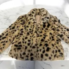 DURAS ヒョウ柄ファーコート　レディース　サテン