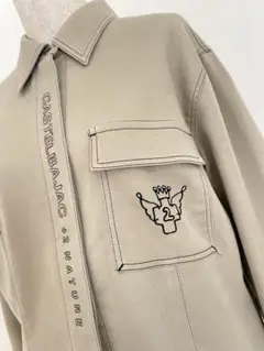 【カステルバジャック】ロゴ刺繍長袖ストレッチシャツブラウス　日本製