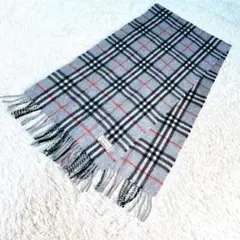 美品✨バーバリー　カシミヤ100% マフラー　ノバチェック　グレー