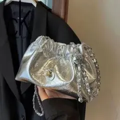 チェーンバッグ 2WAY シルバー ハンドバッグ ショルダーバッグ